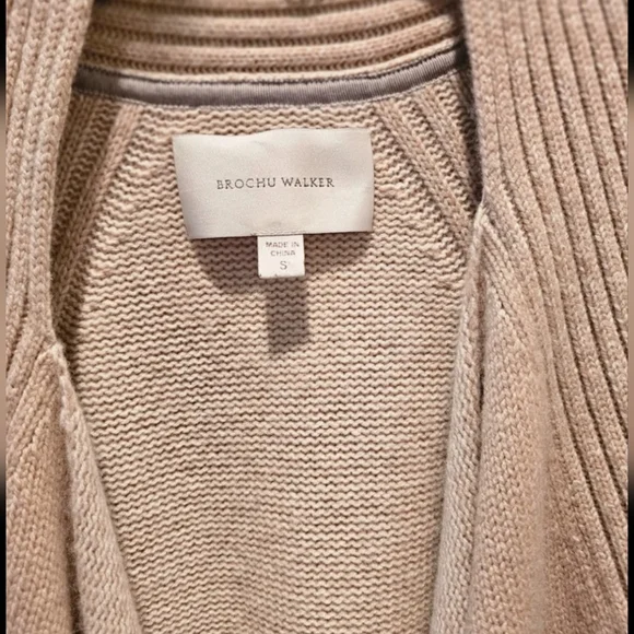 Brochu Walker Tan Wool Cashmere Waterfall Cardigan Size Small - Picture 2 of 6
